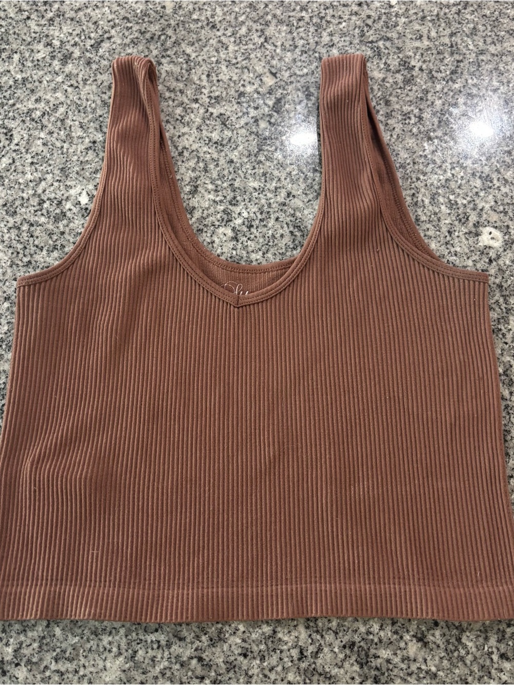 SD Collection Ribbed Scoop Crop Tank Top - Brown